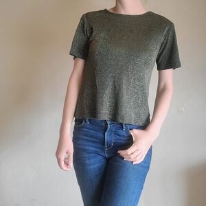 Vintage Carole Little Petites metalic party top stretch black and gold